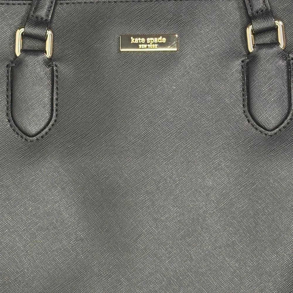 Kate Spade Black Saffiano Leather Zip Top Structured Tote Bag